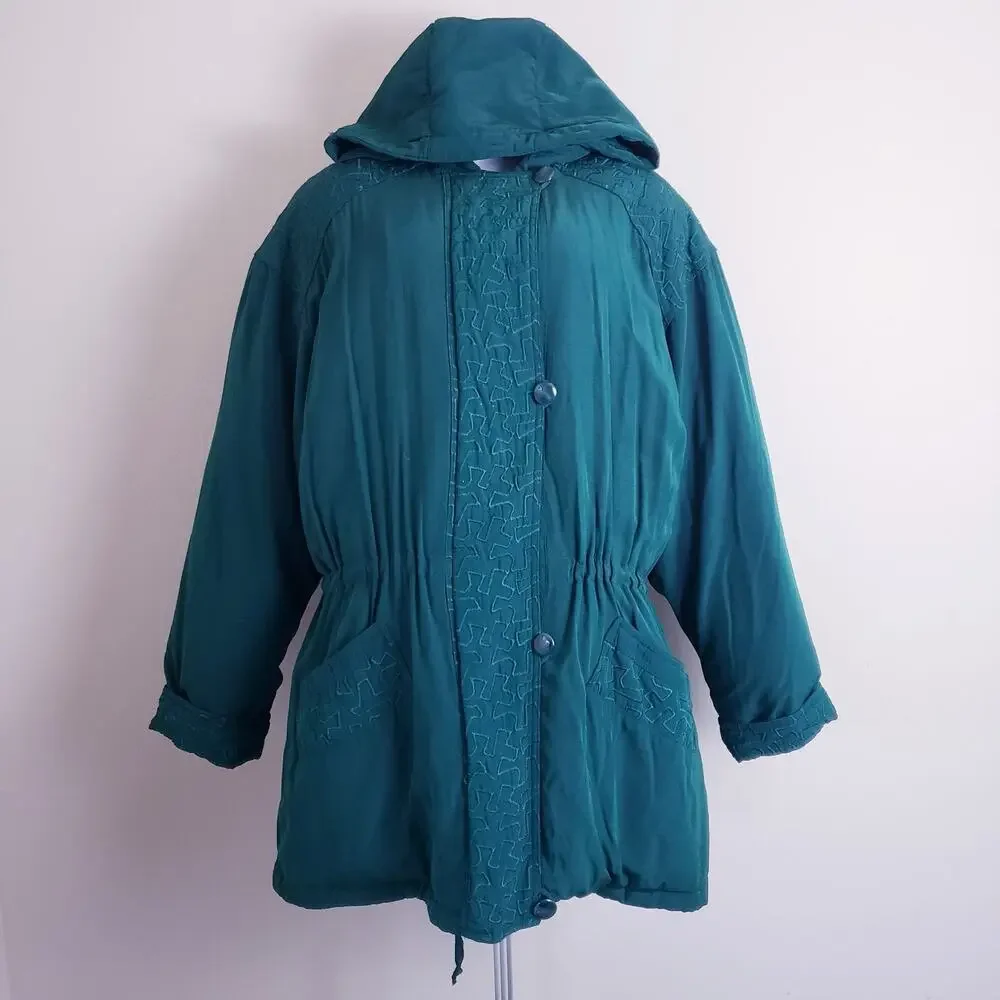 Dupuis Express Avenue De L'Opera Down Puffer Coat Emerald Forest Green. Hooded M